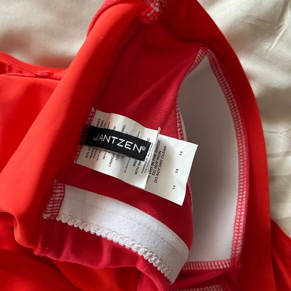 Janzten Size 14 Ruffle Bathing Suit Swimwear Orange Coral - Picture 7 of 10